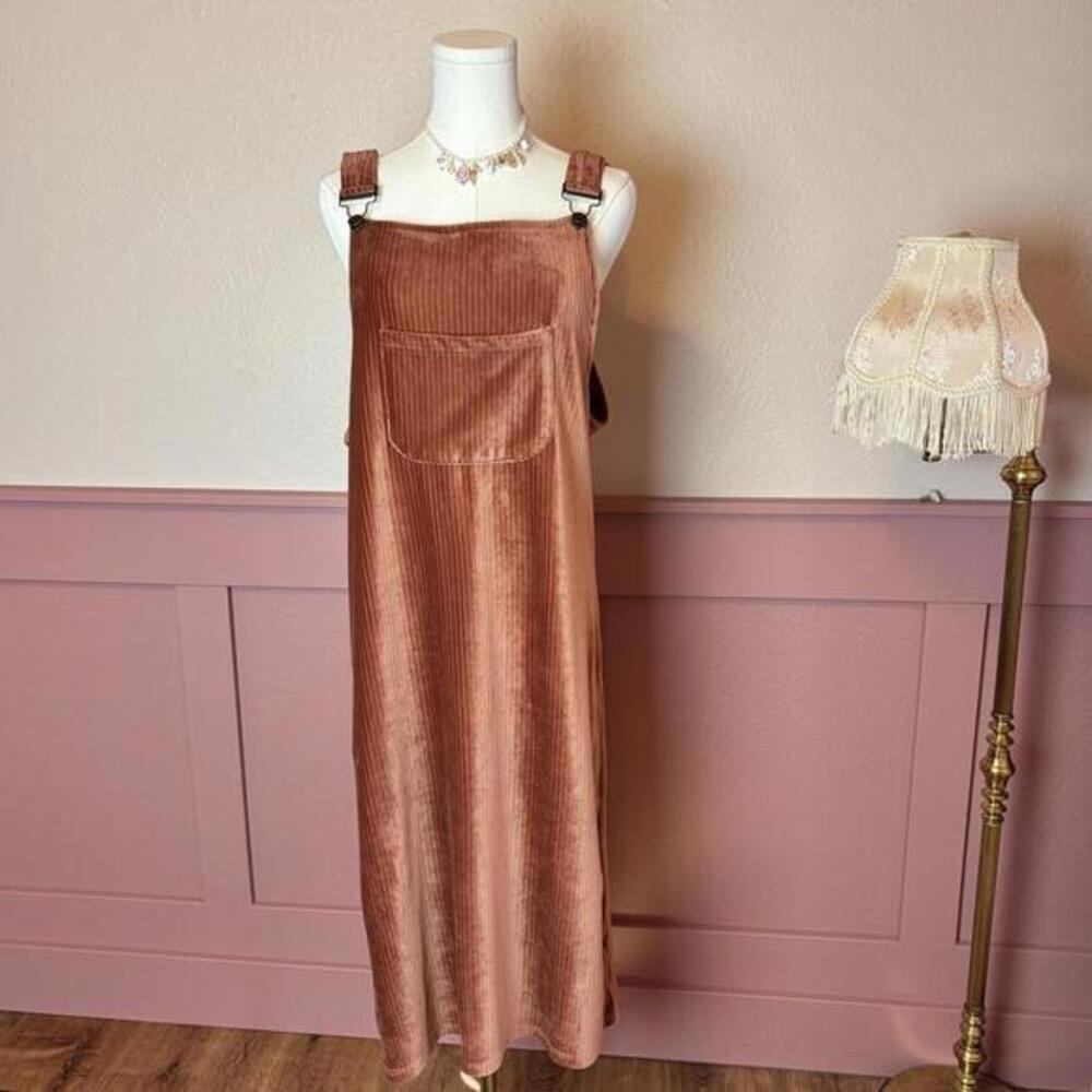 cottage boho chic velour corduroy maxi dress rust orange
